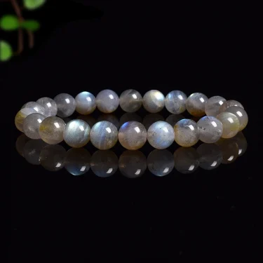 Natural Grey Labradorite Bracelets Flash Smooth Spectrolite Moonstone Round Elastic Beads Bracelet Genuine Natural Stone Jewelry 1