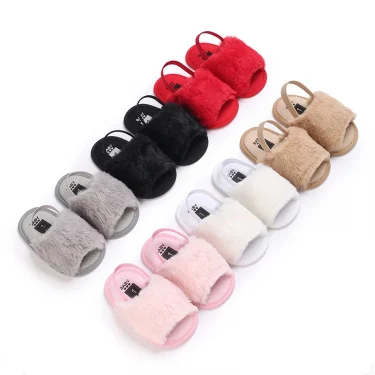 Winter Cute Baby Slippers Fluffy Baby Boy Girl Sandals Soft Non-slip Sole Toddler First Toddler Baby Shoes 1
