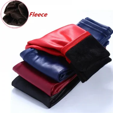 Kids Girls Leggings Autumn Winter Solid Children Warm Trousers Girl Casual PU Leather Pencil Pants Cute Toddler Leegings 2