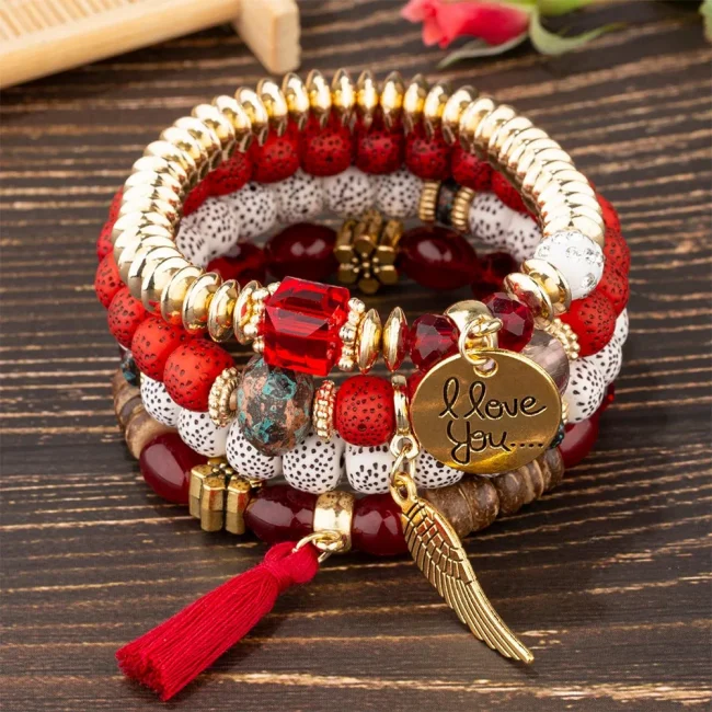 DIEZI Multicolor Acrylic Crystal Beads Strand Bracelets For Women Girls Men Tassel Wing Elastic Rope Bracelet Pulseira Feminina 6