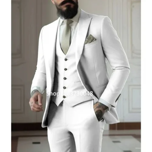 Latest Solid Formal Men's Suit Slim Fit Elegant Groom Tuxedos Wedding Business Party Suits 3 Pieces Sets (Jacket+Vest+Pants) 4