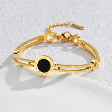 Fashion Bracelet For Women Black Acrylic Stainless Steel Couple Bracelet Carved Roman Numerals Girl Gift Hot Sale 1