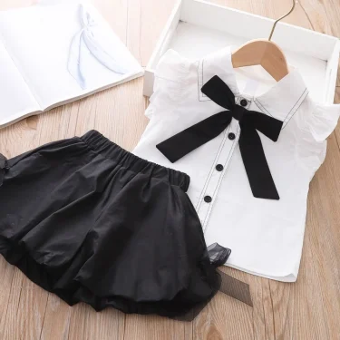 Girls Set Baby Summer Clothes New Bow Top + Shorts 2 Piece Set Children Clothes Girl 6