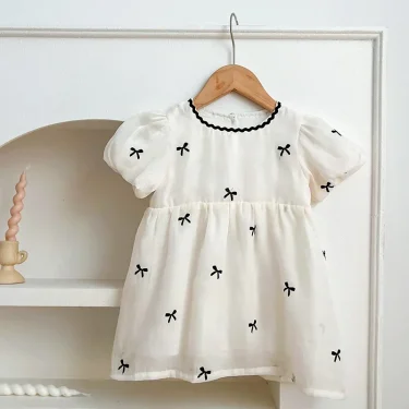 Kids Dress 1-6Yrs Princess Girls Lace Dress Embroidered Bow Summer Girl Cotton Breathable Children Costumes Casual Toddler Dress 1