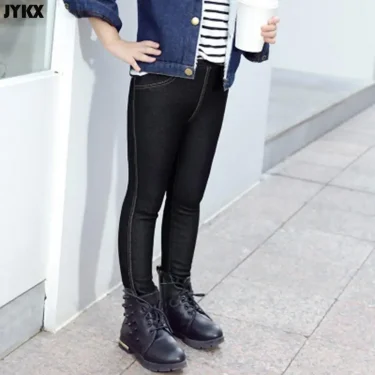 Children's Pants Winter Clothes New Thicker Middle-aged Kids 'Jeans Korean Style Stretch And Cashmere Girls 6