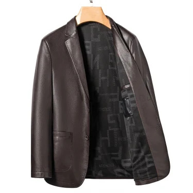 2025 High-quality Suit Leather Fashion Men's New Handsome Trend All Matching Leather Jacket Slim Fit Autumn and Winter Blazers 1