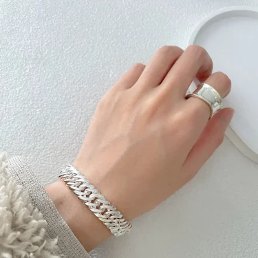 100% Solid 925 Sterling Silver Metal Bracelet for Women Men Vintage Handmade Simple Chain Bracelet Birthday Gift S-B451 2