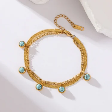 EILIECK 316L Stainless Steel Turquoise Stone Charm Bracelet For Women New Fashion Waterproof Wrist Chain Jewelry New Gift Bijoux 3