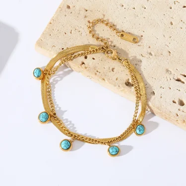 EILIECK 316L Stainless Steel Turquoise Stone Charm Bracelet For Women New Fashion Waterproof Wrist Chain Jewelry New Gift Bijoux 4