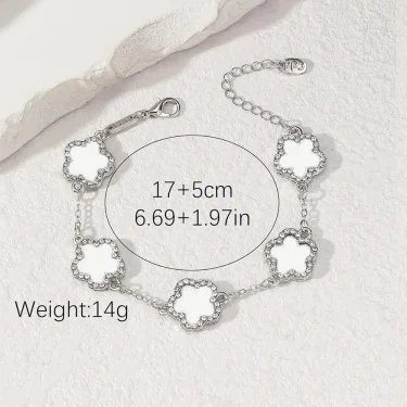 Double Sided Women's Hand Bracelets Elegant Clover Bracelet Alloy 5-Petal Rhinestone Inlaid Suitable For Women's Daily Wear 6