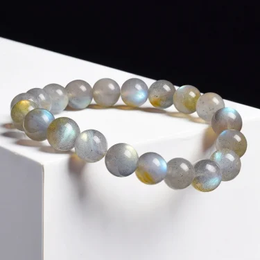 Natural Grey Labradorite Bracelets Flash Smooth Spectrolite Moonstone Round Elastic Beads Bracelet Genuine Natural Stone Jewelry 2