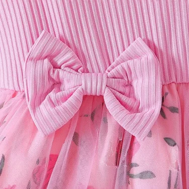 MILANCEL Trendy Girls' Bow Princess Dress Korean Style Children's Patchwork Mesh Floral Dress 2-6 Years Summer Kid's Clothing 4