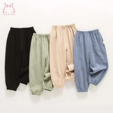 1 To 5 Years Summer Thin Kids Solid Color Pants Boys Girls Casual Trousers Breathable Beam Foot Lantern Pants Children's Clothes 1