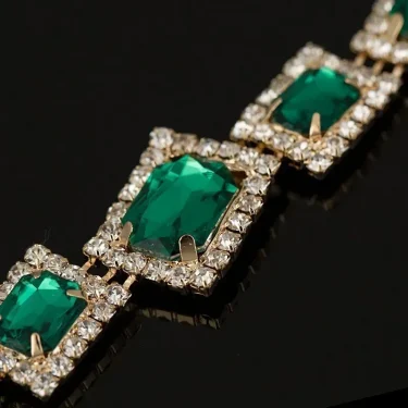 Fashion Wedding Bracelets Jewelry Luxury Women's Green Crystal Stone Bracelet Charm For Ladies Link Chain Bangles 5
