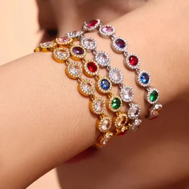Stainless Steel Bracelets for Women Fashion Tennis Chain Colorful Stones with Zircon Inlaid Gold Plated Waterproof Jewelry Gift 2