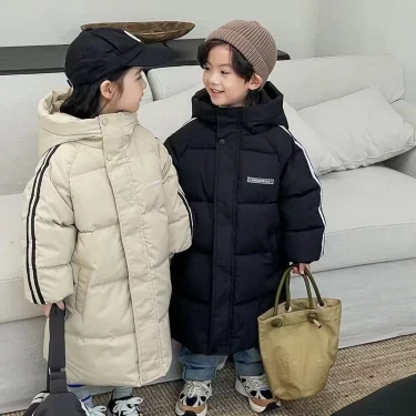 1pcs Boys Girls Cotton-Padded Coats Kids Long Down Autumn Winter Teen Cotton Clothes Outerwear Big Children Thicken Warm Jacket 2