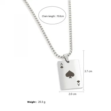 2Piece Set Hip Hop Statement Stainless Steel Poker Card Ace of Spades Necklace For Women Men Pendant Chain Playing Cards Jewelry 6