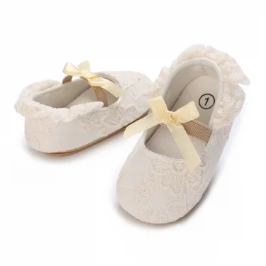 Cute White Lace Baby Girl Princess Shoes Baby Moccasins Moccs Shoes Bow Fringe Rubber Soled Non-slip Footwear Crib Shoes 0-18M 5