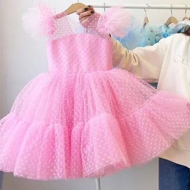 Girls Princess Dress Elegant Wedding Tutu Prom Dresses for Tulle Flare Sleeve Communion Party Formal Evening Gown for 3-10Y Kids 1