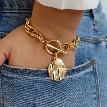 AENSOA Vintage Bracelets & Bangles Bohemian Chunky Chain Gold Color Charm Round Bracelet for Women Jewelry Bijoux Femme 2