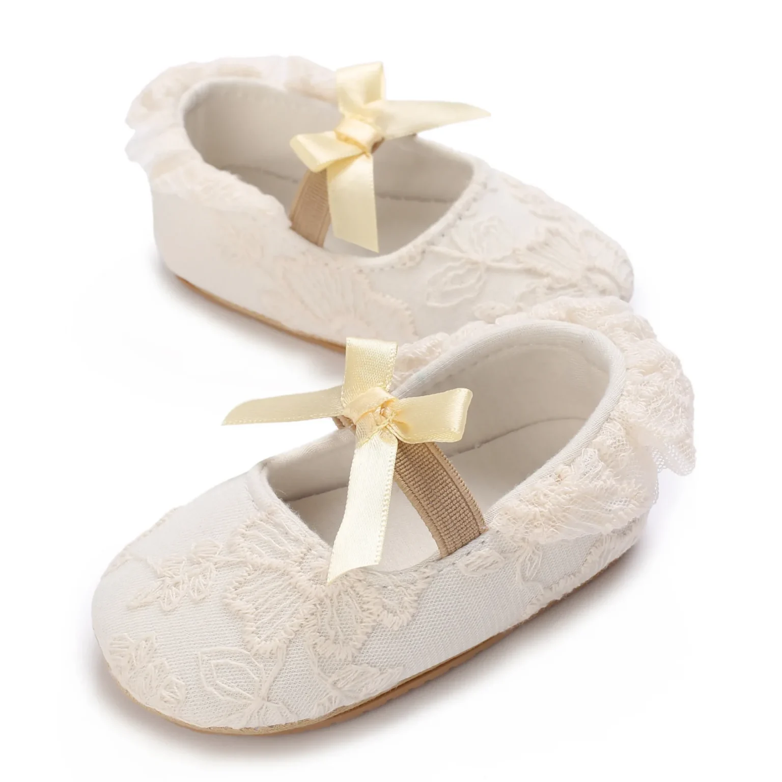 Cute White Lace Baby Girl Princess Shoes Baby Moccasins Moccs Shoes Bow Fringe Rubber Soled Non-slip Footwear Crib Shoes 0-18M 4