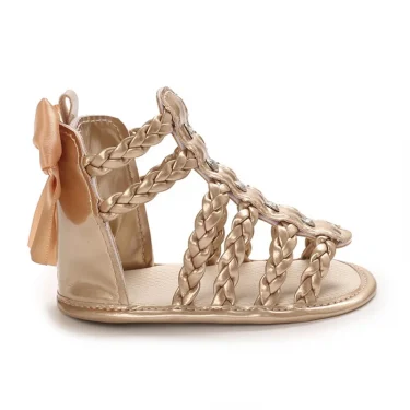 Baby Girl Sandals, PU Leather Braided Non-slip Bowknot Summer Flats Toddler Shoes for Casual Daily 5