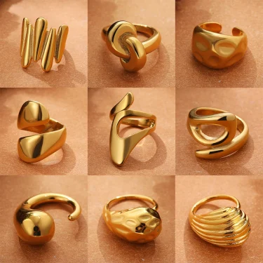 Creative Gold Color Stainless Steel Rings for Women Punk Chunky Irregular Smooth Round Dome Ring Female Statement Jewelry Gift 1