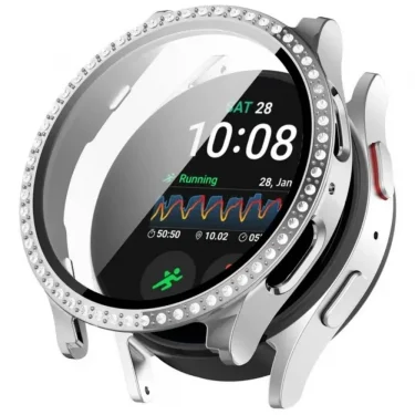 Diamond Case for Samsung Galaxy Watch 7 40mm 44mm Screen Protector Tempered Glass Bling Cover Full Protector for Galaxy Watch FE 5