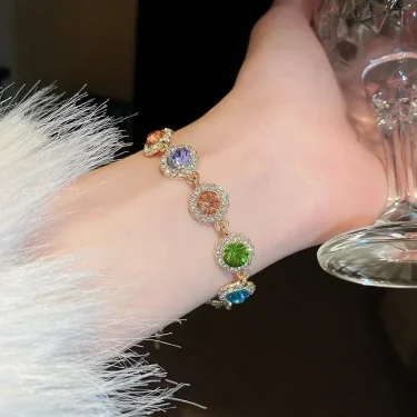 Luxurious Colorful Crystal Chain Bracelet For Women Fashion Personalized Daily Accessory Party Jewelry Birthday Anniversary Gift 3