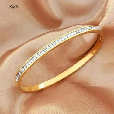 Xpro Ins Style Stainless Steel Bracelet Jewelry Inlaid Cubic Zircon Bracelet Bangles for Women Waterproof Trendy Christmas Gift 1
