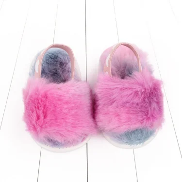 Jlong Autumn Plush Slide Sandal Baby Girls Heart Soft Sole Sandals Infant Toddler Princess Non-slip Crib Shoes 0-18 Months 5