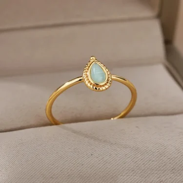 Opal Water Drop Rings For Women Gold Color Stainless Steel Engagement Wedding Ring Female Fashion Finger Jewelry Birthday Gift 2