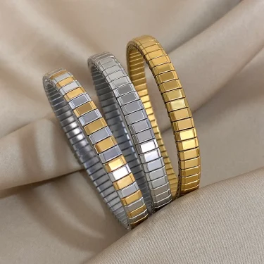 Greatera 6.5mm Width Thin Stainless Steel Elastic Bracelets Bangles for Women Gold Silver Color Stacked Bracelet Party Jewelry 1
