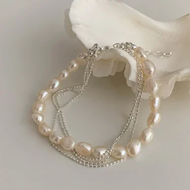 Fashion 925 Sterling Silver Pearl Bracelets for Women Vintage Korean Shining Multi-layer Round Bead Bracelets Party Jewelry Gift 1