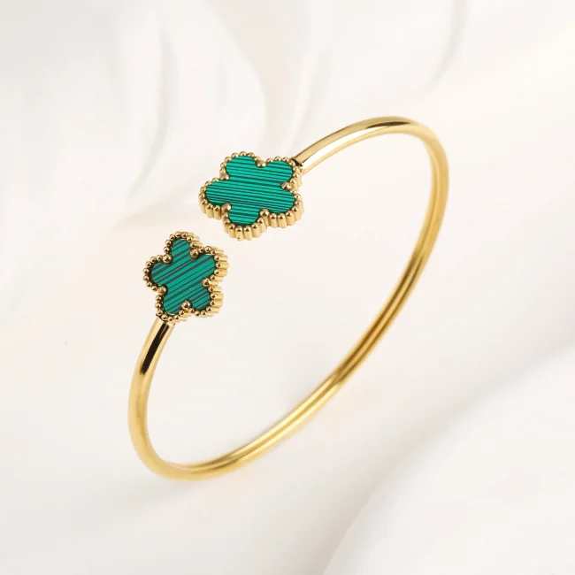 Gold-Plated Stainless Steel Five-Leaf Flower Open Bangle Luxury For Woman Girl Party Lucky Jewelry Accessories Daily Wear Clover 4