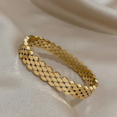 AENSOA 316L Stainless Steel High Quality Bubble Popcorn Shape Oval Bracelet Bangle Minimalist Metal Texture Rust Proof Jewelry 5