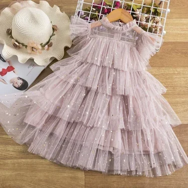 Elegant Girls Sequin Dress for Red Christmas Kids Birthday Party Princess Dresses for Ruffles Cute Baby Girl Casual Clothes 3-8Y 5