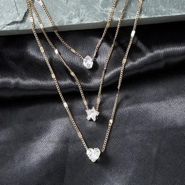 Trendy Zircon Pendant Necklace For Women Multilayer Chain Choker Fashion Female Party Shiny Jewelry Gift 4