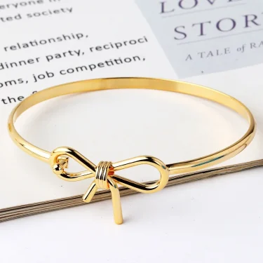 Waterproof 18k Gold Plated Cute Romantic Bow Knot Shaped Bangle Bracelet Charm Statement Anti Allergic Jewelry 2