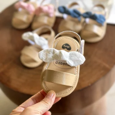 Baby Girls Sandals Ruffle Bowknot Premium Soft Sole Anti-Slip Open Toe Breathable Summer Outdoor First Walker Shoes Baby Sandals 2