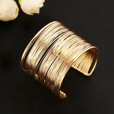 Punk Multilayer Metal Wires Strings Bracelets Bangles For Women Vintage Exaggerated Gold Color Wide Open Cuff Bangles Jewelry 1