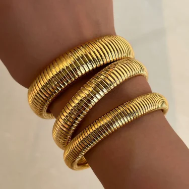 Women Girls Simple Design Elastic Bracelet Fashion Stainless Steel Punk Style Spiral Bracelet Hip Hop Waterproof Vintage Bangle 1