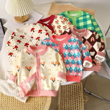 New Autumn Winter Children's Coat Knitted Jackets Boys Girls Sweater Warm Cardigans Baby Thickened Outer Sweaters 1