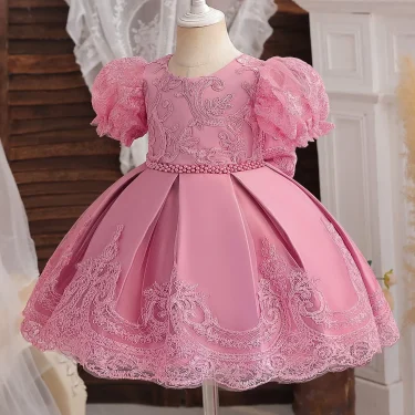Toddler Baby Girls Birthday Party Princess Dress Elegant Girl Embroidery Flower White Baptism Tutu Gown Infant Wedding Costume 3