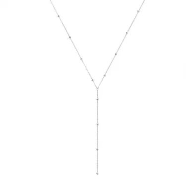 ANENJERY Silver Color Beads Chain Necklace for Women Simple Long Tassel Clavicle Chain Party Jewelry 6