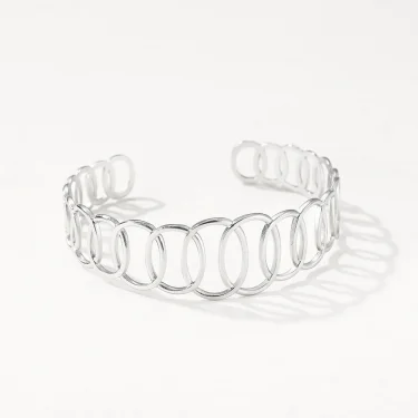 Stainless Steel Bracelet Gothic Temperament Simple Geometric Oval Ring Clasp Adjustable Bracelet Women's Jewelry Daily Match 6