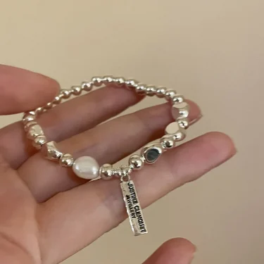 925 Sterling Silver Pearl Bracelets for Women Trend Korean Irregular Luxury Silver Bead Chain Bracelets Party Jewelry Gift 2