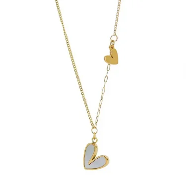 ANENJERY L316 Stainless Steel White Shell Heart Pendant Necklace for Women Dainty Simple Tender Clavicle Chain Jewelry Gift 5