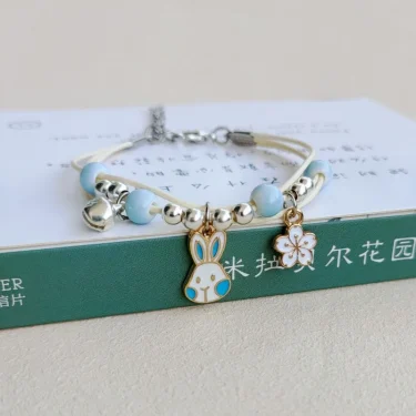 Korean Rabbit Flower Rope Bracelet for Women Girls Fashion Woven String Bell Heart Airplane Beads Friendship Party Jewelry Gifts 3
