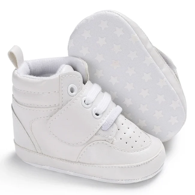 Newborn Baby Fashion Sneakers Shoes Boys Girls Solid Lace Up High Shoes Toddlers Breathable Non Slip First Walkers 0-18 Months 3